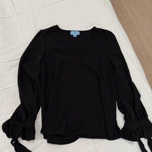 CeCe Black V-Neck Blouse with Tie Sleeves